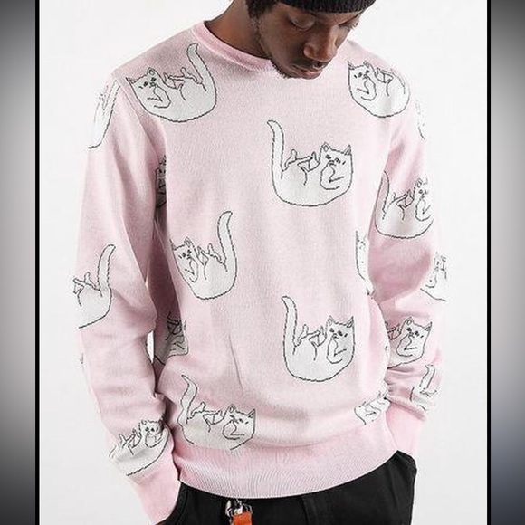 Rip n Dip • Unisex Falling For Nermal Pink & White Cat Sweater - Picture 3 of 16